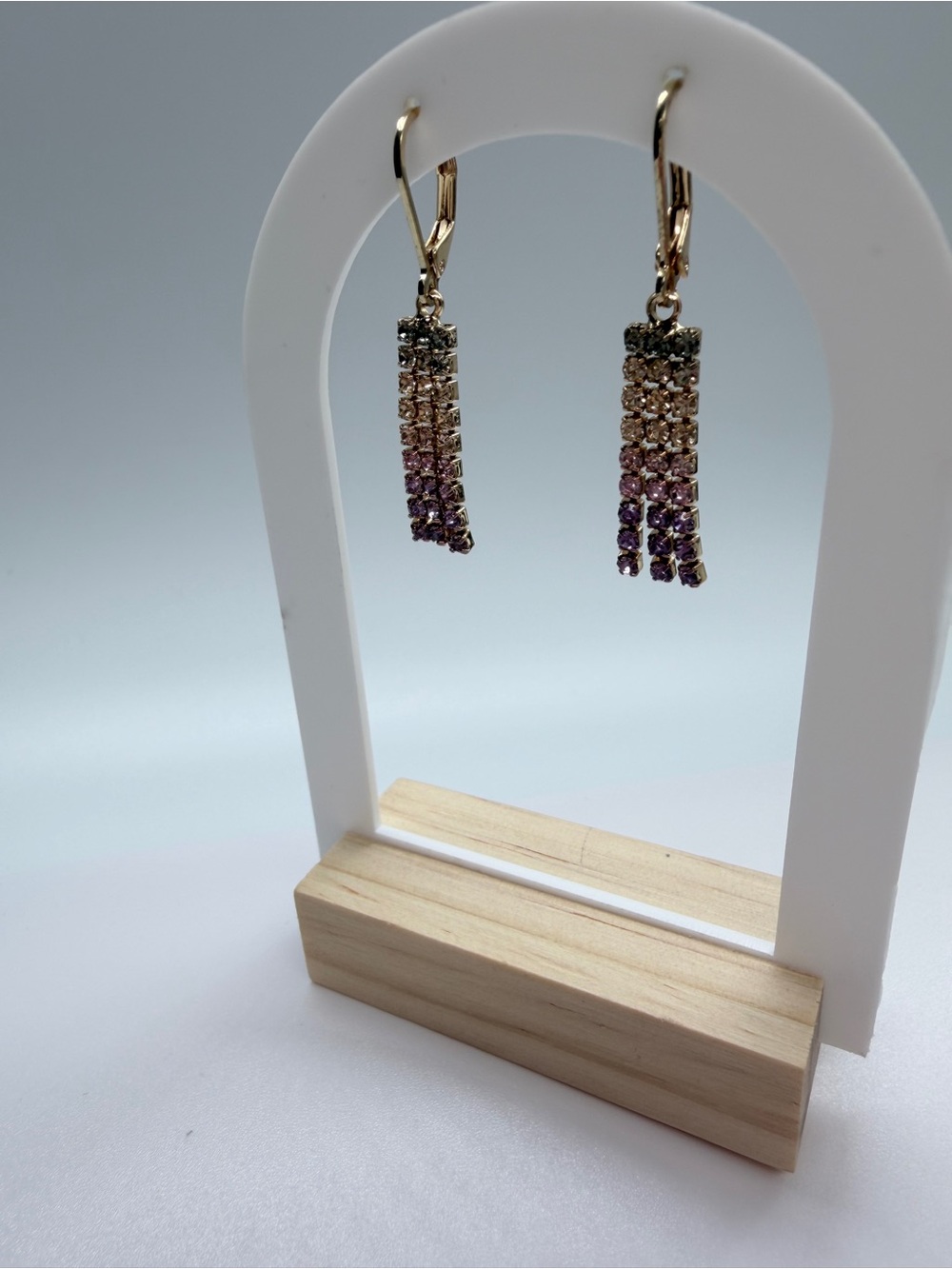 Vera Wang Gold-Tone Gradient Purple and Clear Crystal Dangle Earrings